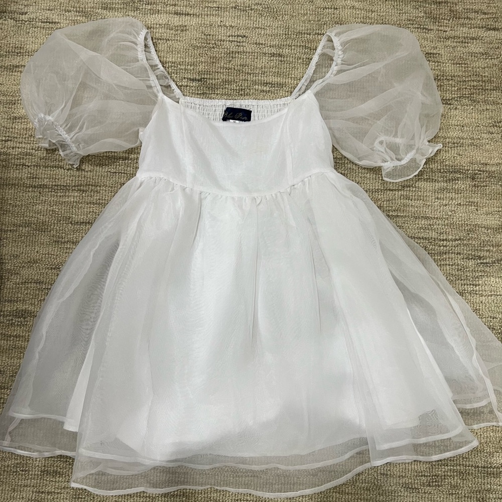 Francesca's Collections Sheer White Puff Sleeve Dress